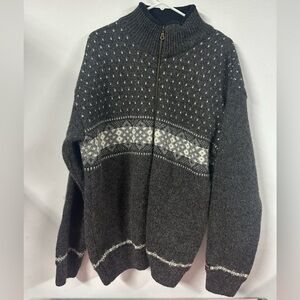 Norwool of Norway Pure Wool Sweater Men's L Grey Black Nordic Jacket Full Zip